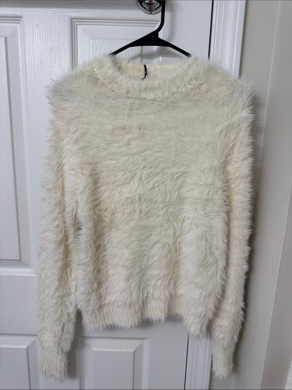 Cozy Faux-Fur Crewneck Sweater in Cream